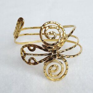 Vintage Arm Cuff Bracelet Gold Tone Hammered Swirl Wrap 3 3/4" X 10"